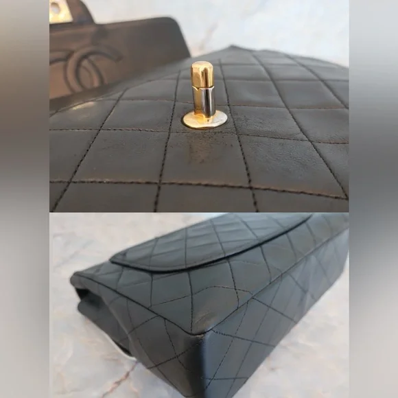 AUTHENTIC CHANEL single flap lambskin matelasse black shoulder bag 24k gold - Picture 10 of 16